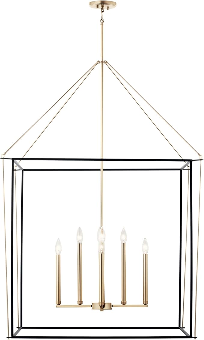 Kichler Eisley 8-Light 2 Tier Foyer Pendant, Soft Modern Light in Champagne Bronze and Black, Sloped Ceiling Compatible, for Grand Foyer or Great Room (50" x 34.75" x 34.75"), 52629CPZ
