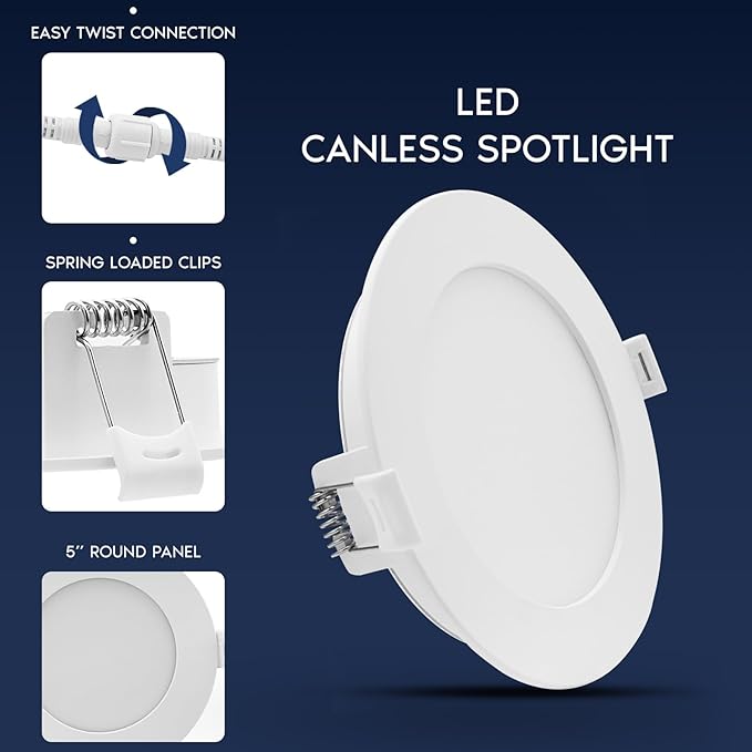 LUXRITE 5 Inch LED Recessed Light, ECO Backlit Mini Panel Spotlight, 5CCT 2700K-5000K, 1200 Lumens, High Output, 13 Watts, Dimmable, IC Rated, Wet Rated, ETL Listed, Energy Star, Round (48 Pack)