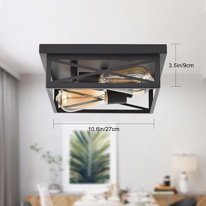 Black Flush Mount Ceiling Light,Hallway Light Ceiling Mount,Industrial Vintage Metal Cage Close to Ceiling Lights for Kitchen,Farmhouse,Bedroom