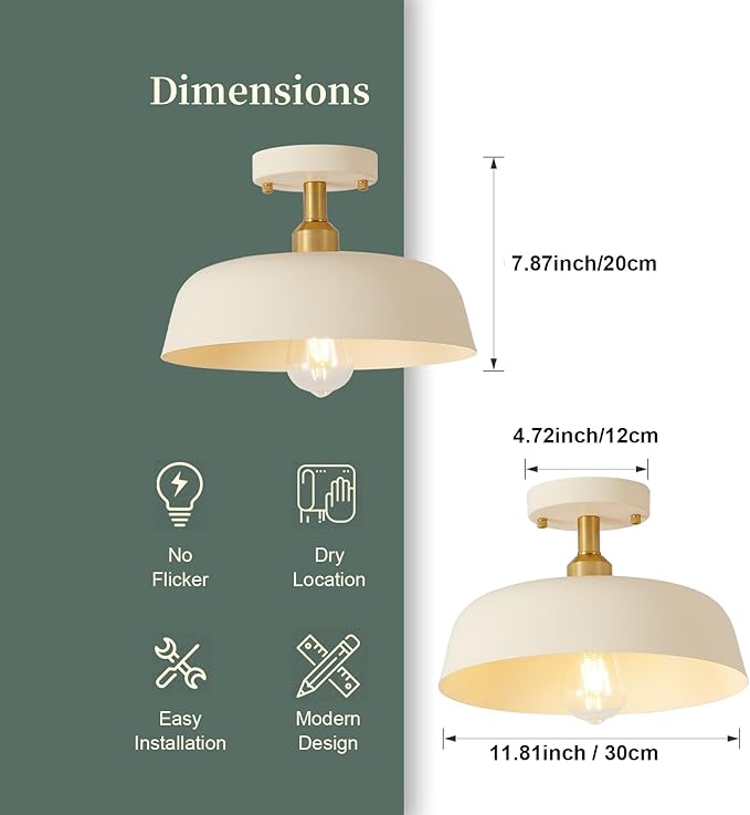 Modern Semi Flush Mount Ceiling Light, 1-Packs Matte Cream Hallway Ceiling Light Fixtures,Mid Century Ceiling Lamp for Kitchen Hallway Entryway Bedroom Laundry Room(1 Packs)
