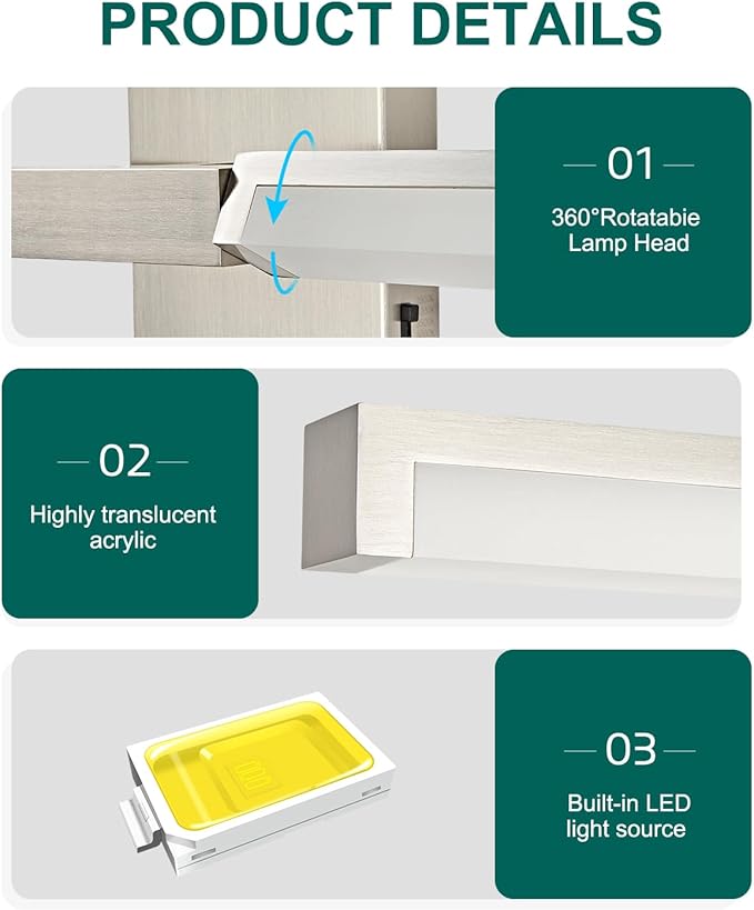 OKELI Modern Bathroom Light Fixtures Over Mirror, 32 Inch Brushed Nickel Vanity Light Bar for Bathroom, 16W 5CCT Diammable Wall Light - 2Pack