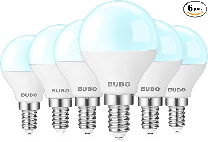 BUBO Ceiling Fan Light Bulbs 60 Watt Equivalent, E12 LED Bulb Daylight 5000K, Small Base LED Light Bulbs, Light Bulbs for Ceiling Fan 120V, Candelabra Base LED Light Bulbs 5.5W, Non-Dimmable, 6 Pack