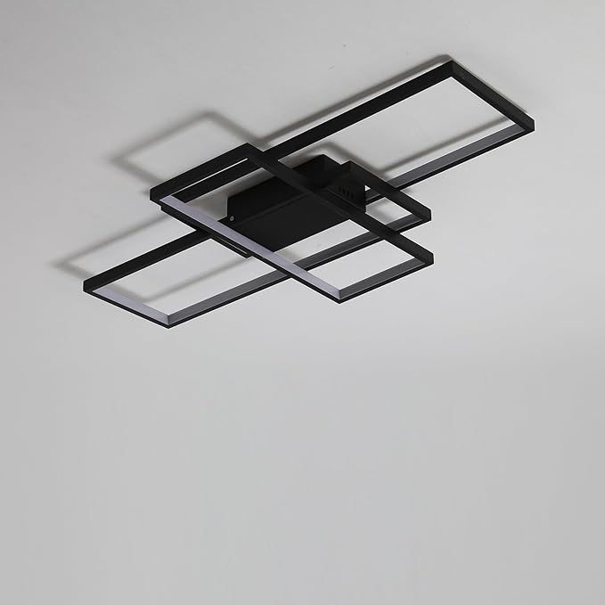 Dimmable with Remote Control LED Ceiling Light 3000K-7000K Flush Mount Luminaire Black Finished Chandelier for Living Room Dining Room Bedroom Kitchen (Black-VL17025-B-S)