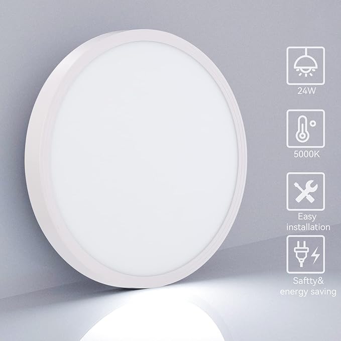 4Pack 2800LM Flush Mount LED Ceiling Lights,White 24W Slim Ceiling Light Fixture Round Day White 6000K Thin Round Flat 9Inch Ceiling lamp 120V Surface LED Ceiling Light 250W Equivalent