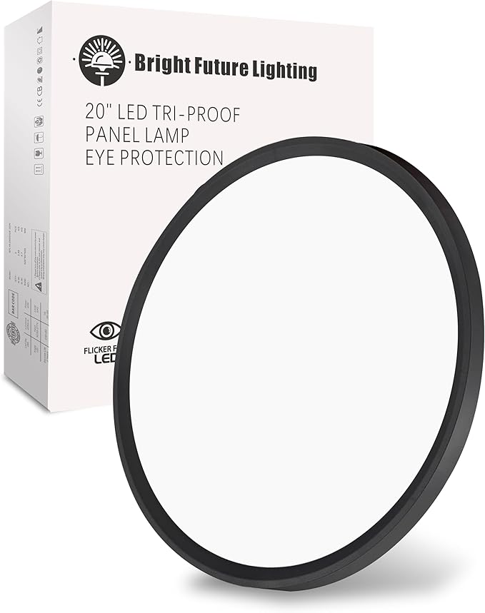 1Pack 20 Inch Large LED Flush Mount Ceiling Light, 40W,4350LM, 3000K/4000K/6000K CCT Selectable,Black Round Flat Panel Light Low Profile Ceiling Light Fitures for Hallway, Kitchen, Bedroom, Office