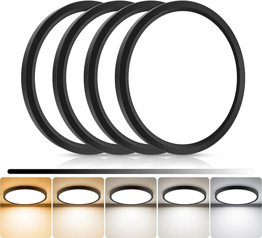 libtit 4Pack 7inch LED Flush Mount Ceiling Light, Dimmable & 5Color Temperatures (3000K-6500K), 15W Round Slim Black Light Fixture for Closet Hallway Kitchen Bathroom Laundry