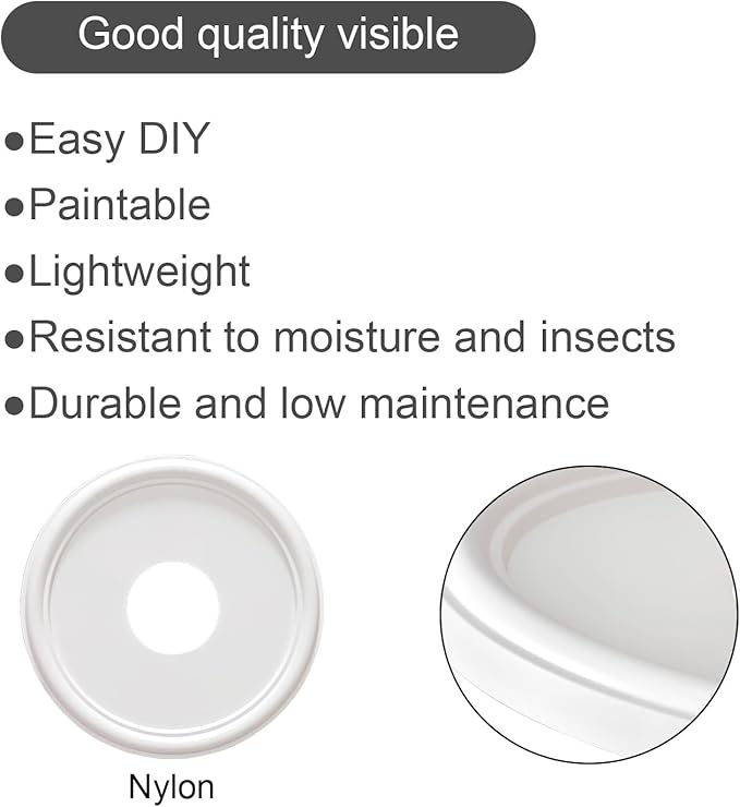 EIFHYT Molded Nylon Ceiling Medallion for Light Fixtures and Ceiling Fans 13"OD x 4"ID x 1-1/8"P (Fits Canopies up to 10-1/4") White