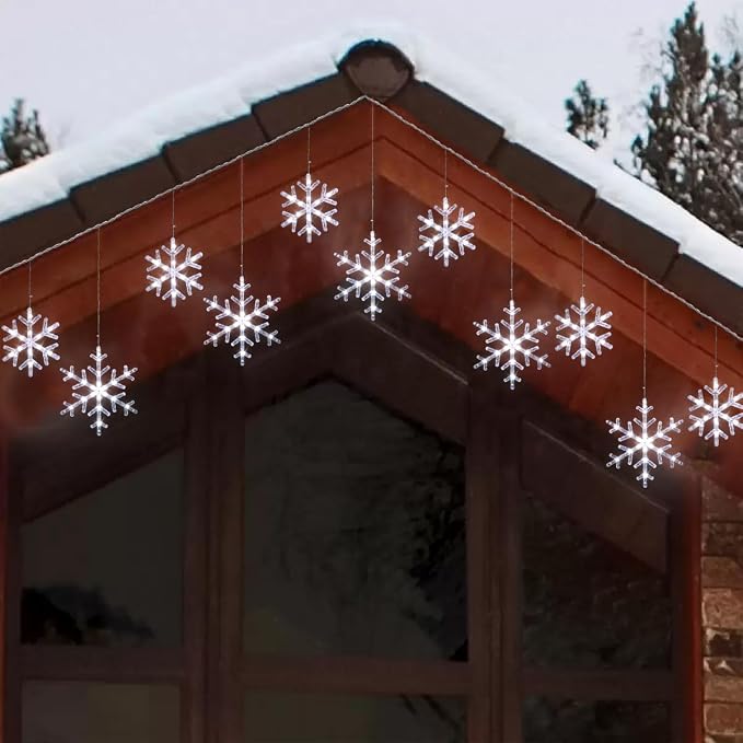 Christmas Snowflake Lights with 10 Drops, 9ft 150 LED Twinkling Cool White Icicle Christmas Lights, Waterproof Connectable Hanging for Indoor Outdoor Eaves Window Curtain Porch Xmas Décoration