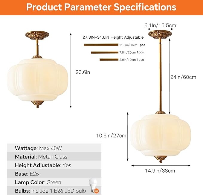 Milk Glass Pendant Light, 14.9 Inch White 3 Color Adjustable Mid-Century Ceiling Light Fixture Schoolhouse Hanging Lamp Chandelier for Kitchen Dining Room Hallway Bedroom (Bulbs Included)