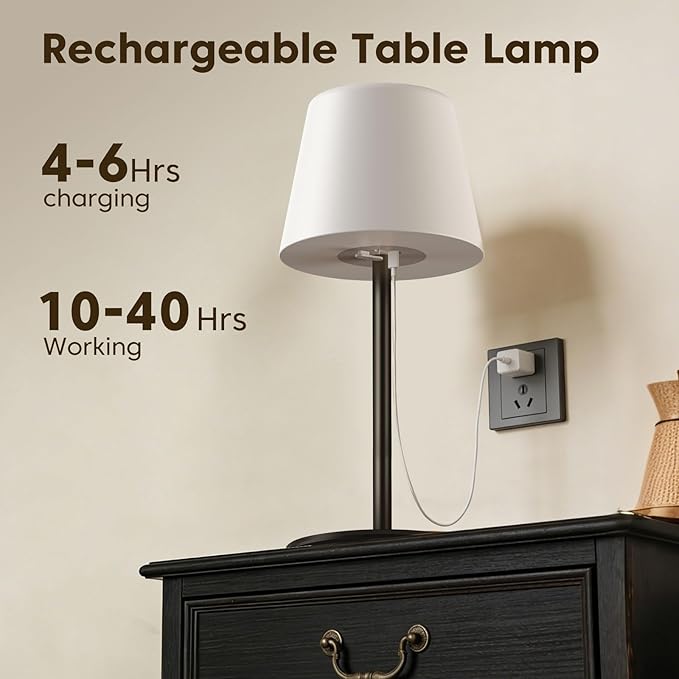 NEEZUKAR Cordless Table Lamp for Bedroom,Rechargeable IP65 Waterproof Shower Lamp with Battery Operated, Touch Dimmable LED Desk Light for Bathroom,Kitchen,Outdoor Patio (Black)