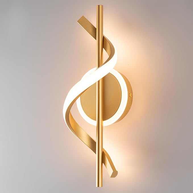 EIDISUNY LED Wall Sconces Indoor, 12W LED Wall Mount Lights, Modern Spiral Wall Lamp, 3000K Wall Light Fixture for Stairs, Living Room, Bedroom, Aisle, Hallway (Warm White, Gold)