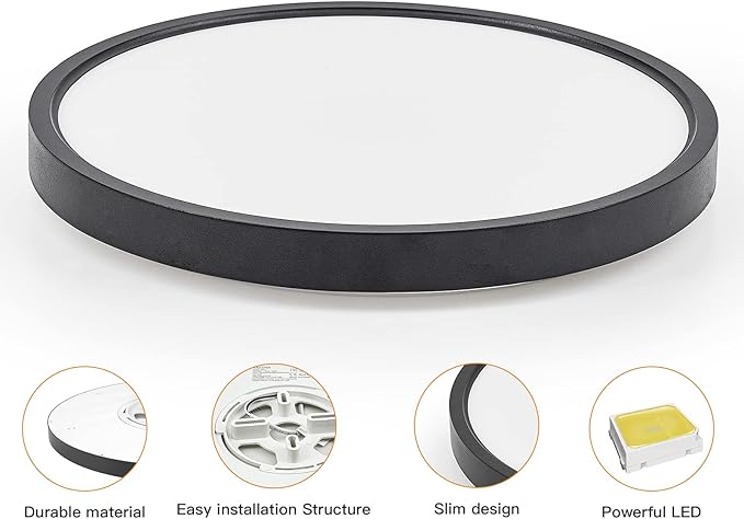 TALOYA Dimmable Flush Mount Ceiling Light,15.8Inch,24W,5 CCT,LED Ceiling Light Fixture for Bedroom,Kitchen,Living Room,Black