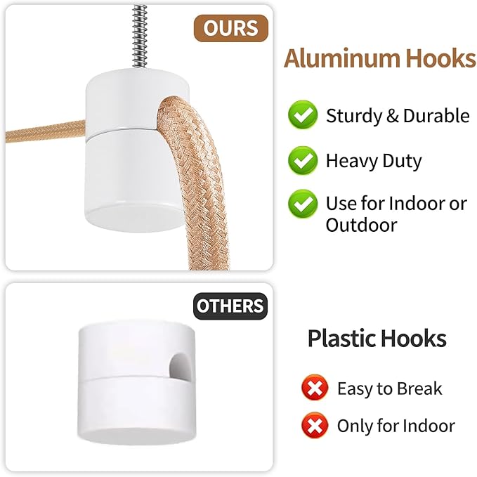 6 Pack Aluminum Swag Hooks for Ceiling Hanging, Swag Hook Super Load, White Ceiling Hooks for Hanging Lights, Ceiling Hook, Modern Ceiling Hooks for Pendant Light- Easy to Use