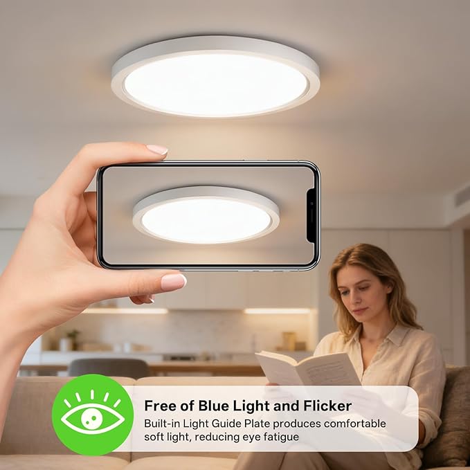 16 Inch 1Pack Super Slim Flush Mount Ceiling Light Fixture,30W 3400LM Dimmable 5CCT Selectable 2700K-5000K Round Light Fixture for Living/Bedroom,Kitchen/Bathroom,Porch &All Indoor Spaces White