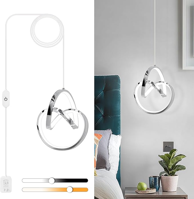 Modern LED Pendant Light Fixtures Pendant Lights Kitchen Island Lighting Adjustable Height Chrome Hanging Lamp for Dining Room Bedroom Living Room (1 Pack)