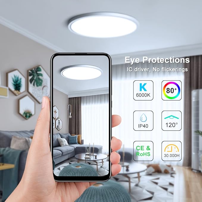 LEDLightsWorld LED Ceiling Light Flush Mount, 12inch 24W 6000K Cold White Ceiling Light, 3200LM Bright Round Lighting Fixtures, Flat Slim Ceiling Lights for Bedroom Kitchen Living Room Stairwell