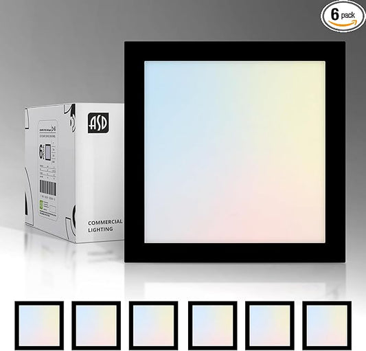 ASD LED 7" Square Flush Mount Light | 15W 1100LM 3000-5000K 120V | 3CCT, Dimmable, Ultra Slim, ETL Listed | Thin Surface Lamp, Bedroom Ceiling Lighting | Black, 6 Pack