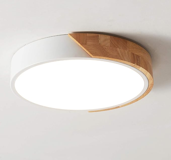 Modern LED Ceiling Light, Flush Mount, Round Wood, 30W, 2400 Lumens, Cool White, 11.8in, for Home Office, Bedroom, Living Room, Kitchen, Hallway