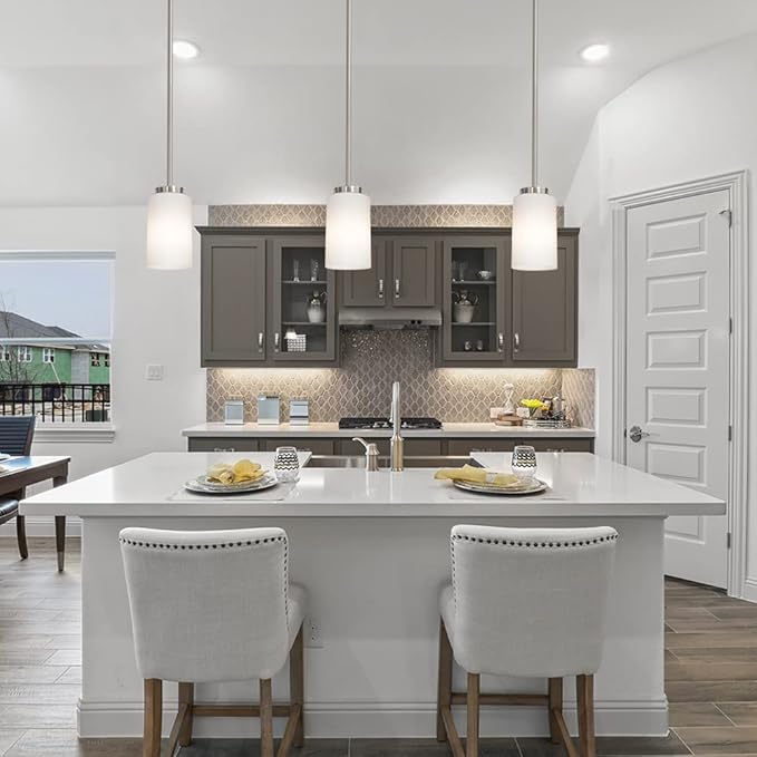 TODOLUZ 1-Light Farmhouse Chandelier Pendant Light Fixtures with Opal White Shades, Hanging Ceiling Pendant Lighting Brushed Nickel for Kitchen Dining Room Study