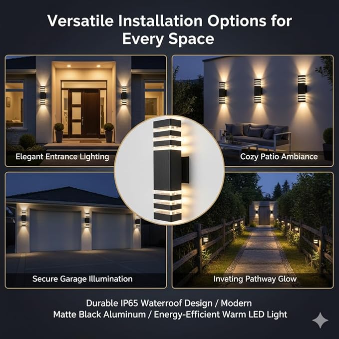 12Pack 15inch LED Square Up & Down Wall Lights,14W Outdoor Wall Light 4000K Day White Aluminum Body Waterproof IP65 LED Exterior Light Fixtures Wall Mount for House Patio Garage Garden.