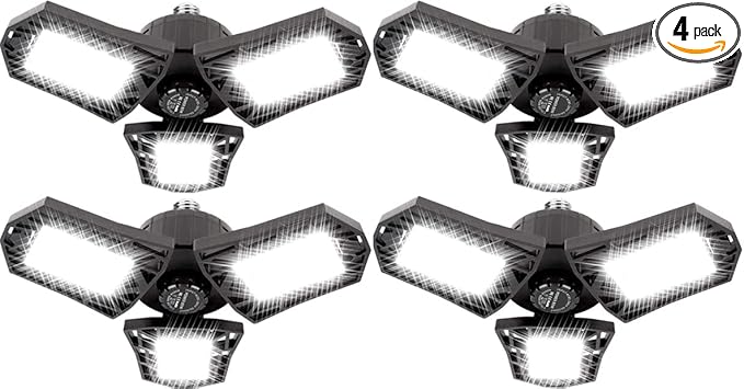 LED Garage Lights 4 Pack - 6000 Lumen 6500K Daylight 60W, Three Leaf Led Garage Ceiling Lights