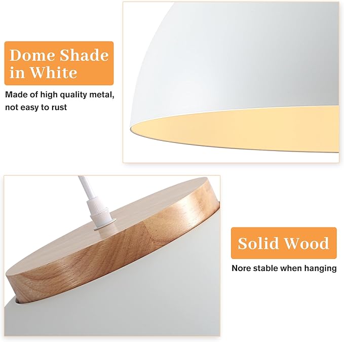 White Pendant Light 2 Pack, 16" Large Pendant Lights Kitchen Island with Wooden Holder, Farmhouse Pendant Light Fixtures for Dining Room, Living Room, Bedroom, Entryway, Hallway, Bar, Sink