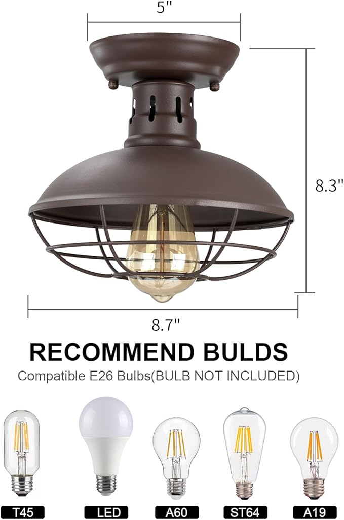 FRIDEKO HOME 2 Pack Farmhouse Flush Mount Ceiling Light Industrial Ceiling Light Fixture Rustic Copper Metal Cage Flush Mount Ceiling Light E26 Base for Hallway Foyer Kitchen Porch