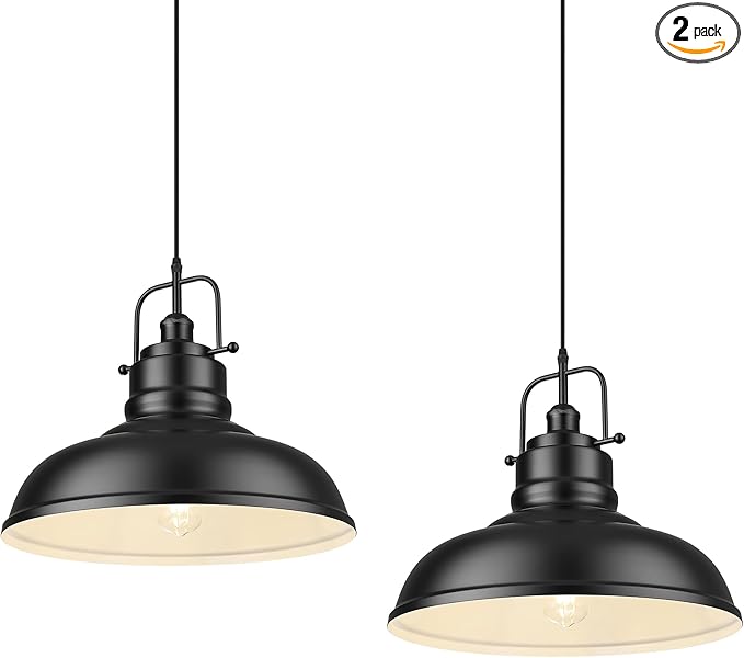 zeyu Black Pendant Lighting, 2 Pack Hanging Kitchen Lights, 1-Light Pendant Light with Metal Dome Shade, Matte Black Finish, 016-1M-2PK BK