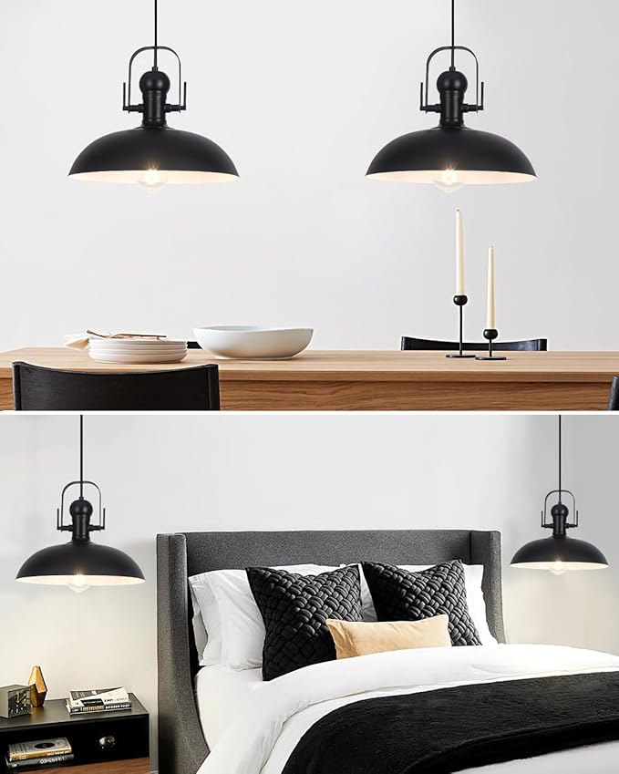 Black Pendant Lights Kitchen Island 1 Pack, Dome Pendant Light 13.8" W, Black Farmhouse Pendant Light for Kitchen Barn Hallway Porch Dining Room