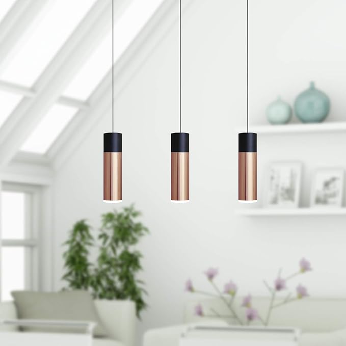 Vela 3 Mini Pendant Lighting Black-Copper - LED Hanging Light Fixture for Kitchen Island, Bar, Foyer - Cluster Pendants - Dimmable, Adjustable Wire, Lamp Bulb Included