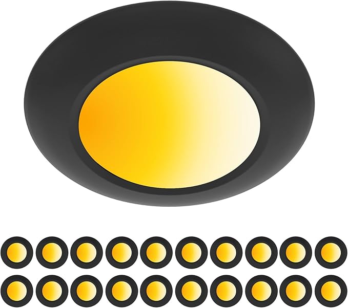 ZAGO 20 Packs Black 6 Inch LED Disk Light Surface Mount Low Profile Recessed Retrofit Ceiling Fixture for J Box, 5CCT Switchable, Dimmable, 120V, 15W, 920LM, CRI>80, ETL, Wet Location