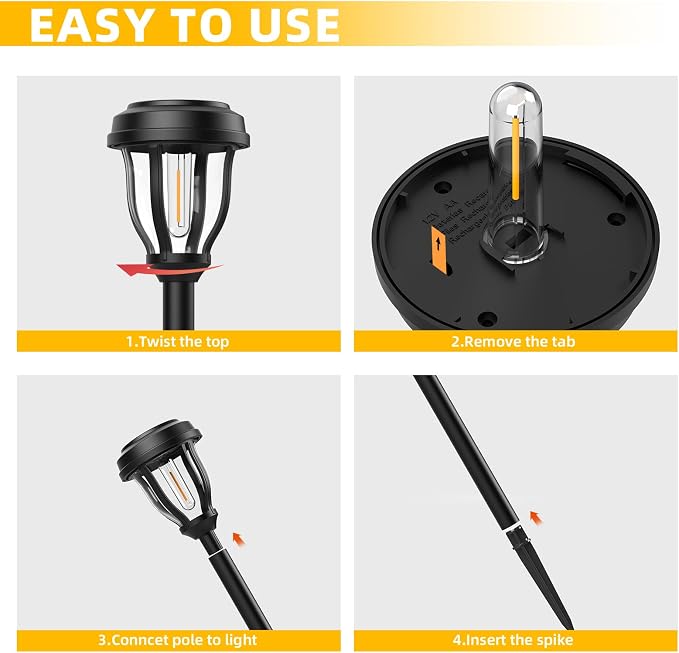 DERAYSION 6 Pack Solar Lights Outdoor, Solar Pathway Lights Waterproof Garden Landscape Lighting for Path, Yard, Walkway, Driveway Decor- 6 Pack Warm White