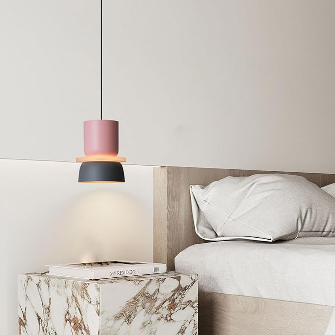 2-Pack Nordic Hanging Ceiling Light - Pink Blue Aluminum Macaron Shade,Mid Century Modern Pendant Light Fixtures Living Room Adjustable Height Hanging Light Dining Room Lights Fixture