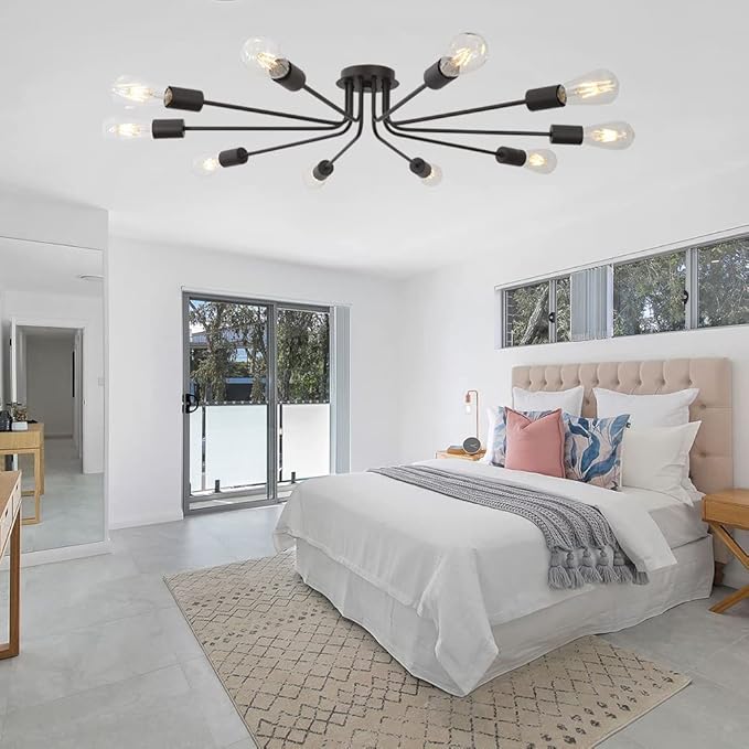 Modern Semi Flush Mount Ceiling Light Industrial 10 Light Vintage Oil Rubber Bronze Sputnik Chandelier Lighting Industrial Kitchen Light Fixture