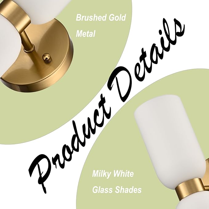 DANSEER Modern Gold Wall Sconce Set of Two, Wall Light with Milky White Glass Shades, Brushed Gold Finish for Bedroom or Vanity Light for Bathroom, Hardwired Installation