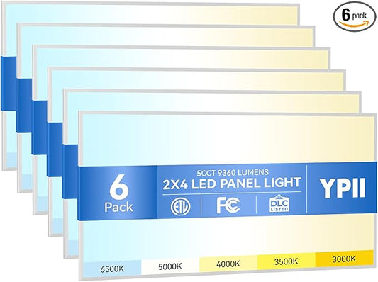 2x4 LED Flat Panel Light LED Drop Ceiling Light Fixture, 5 CCT 3000K-6500K Adjustable & 5 Wattage 30-72W Selectable Recessed Back-Lit Fixture for Office, ETL Listed (2x4, 6Pack)