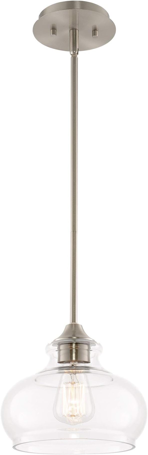 Kira Home Harlow 9" Modern Schoolhouse Pendant Light with Clear Glass Shade, Industrial Farmhouse Silver Hanging Light with Schoolhouse Glass, Brushed Nickel Finish