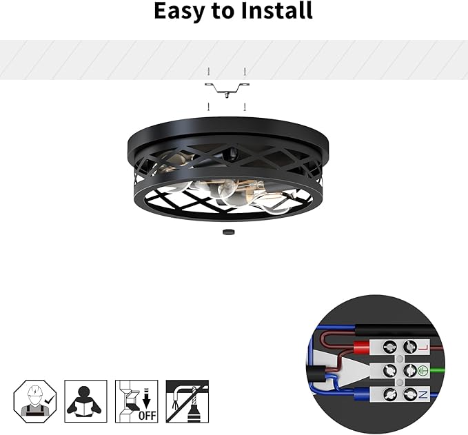 LVWIT 13.8 Inch Flush Mount Ceiling Light Fixtures, 4-Light Black Hallway Light, Round Light Fixtures Ceiling Mount for Kitchen Entryway Hall ((E26 Base, Bulbs Not Included)