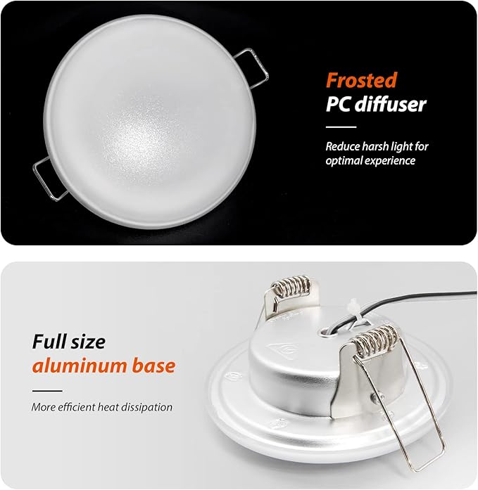 Dream lighting LED 12volt 3.5inch Recessed Mount Ceiling Light with Springs, RV Interior Down Light for Trailer Boat Cabin—Bright Warm White 3500K, 250lm, Pack of 6