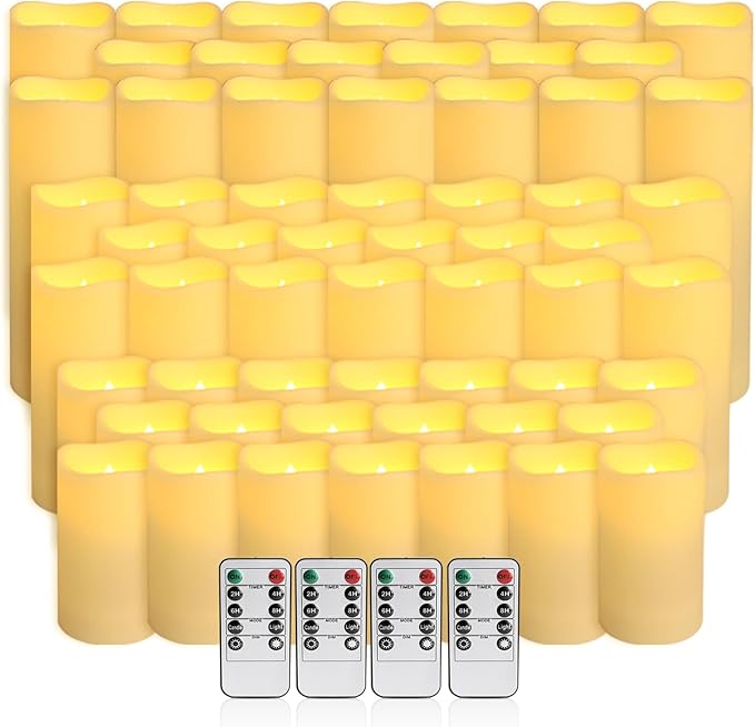 fclayvts 60-Pack LED Flameless Candles with Remote Control - Perfect for Parties, and Special Occasions (Three Sizes)