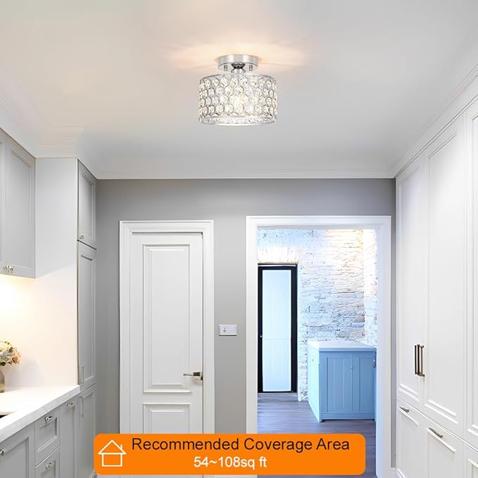 Chrome Crystal Ceiling Light Fixture - Modern Semi Flush Mount Ceiling Chandelier Lighting for Hallway, Kitchen & Foyer | Dazzling Prism Chandelier with Easy Installation,1 Light, 9 in