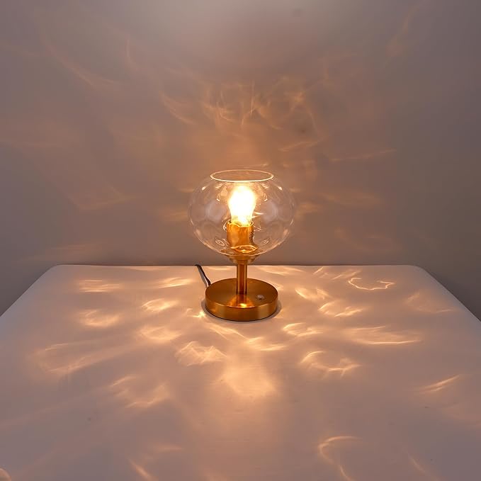 Touch Control Hammered Glass Table Lamp Brass Gold Portable Dimmable Brightness Small Nightstand Light 3-Way Stepless Dimming Bedside Bedroom Living Room (Clear Glass & Gold)