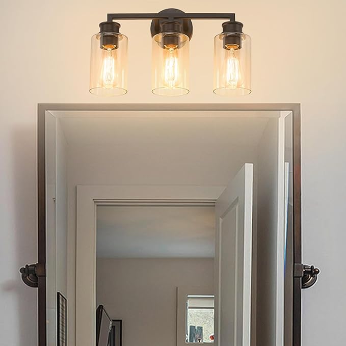 Emliviar 3-Light Oil Rubbed Bronze Vanity Light, Farmhouse Bronze Bathroom Light Fixture with Clear Glass Shade, YCE253B-3W ORB