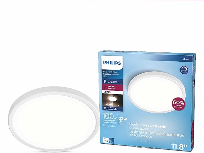 Philips LED Flush Mount Silver Ceiling Light 1-Pack Selectable White Multi-CCT 1500 Lumen (20W = 90W) No Bulbs Required