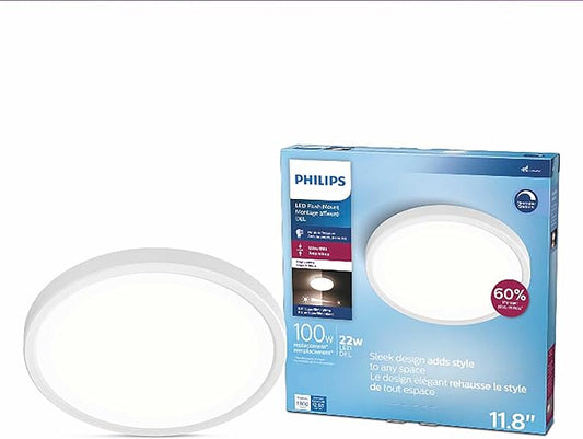 Philips LED Flush Mount Silver Ceiling Light 1-Pack Selectable White Multi-CCT 1500 Lumen (20W = 90W) No Bulbs Required