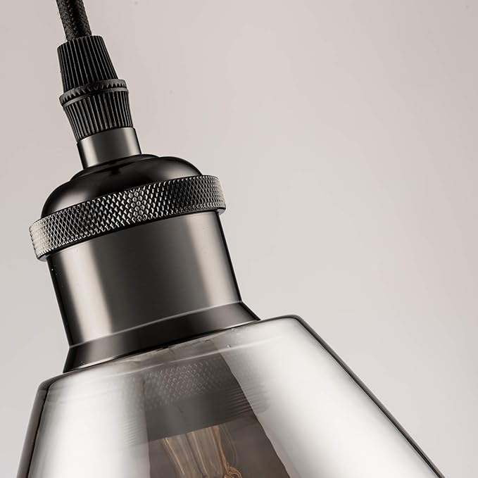 3 Packs Industrial Glass Pendant Lights for Kitchen Island, Modern Teardrop Chrome Mirror Effect Lighting Fixture Edison Hanging Light for Farmhouse Bar Area Over Sink Dining Room (Bulb Not Included)