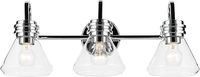 Kichler Farum 26" 3-Light Bathroom Vanity Light Fixture with Clear Glass in Chrome, Modern Wall Mount Over Mirror for Single or Double Vanity (26" W x 9.5" H), 55155CHCLR