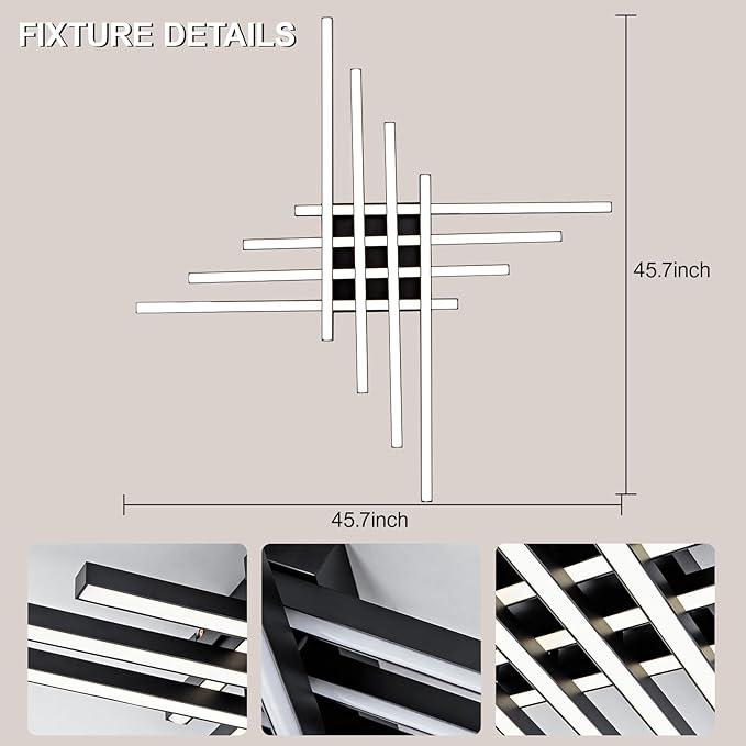 JAYMP 45.7" Modern Ceiling Light with Remote, Black Sputnik Ceiling Lamp, 128W Dimmable LED Lighting Fixture for Dining Room, Living Room, Kitchen Island, 8 Lights