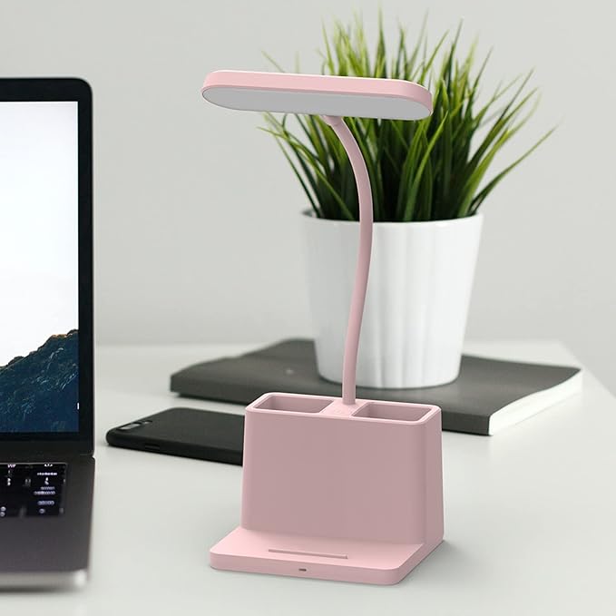 AXX Cute Desk Lamp, Pink Table Light for Women, Teen Girls, Adjustable LED, Small, Rechargeable, Battery Operated, Touch Control, Gooseneck, Home Office Accessories, College Dorm Essentials