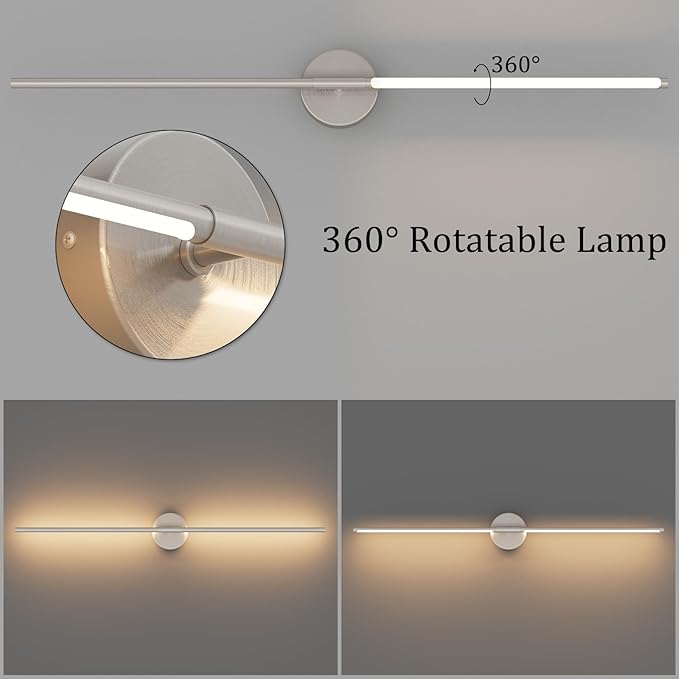 40In Nickel Wall Sconces Set of Two 3000K Hardwired Bathroom Sconce 360° Rotate Modern Vanity Light Bar for Living Room Bedroom Bathroom